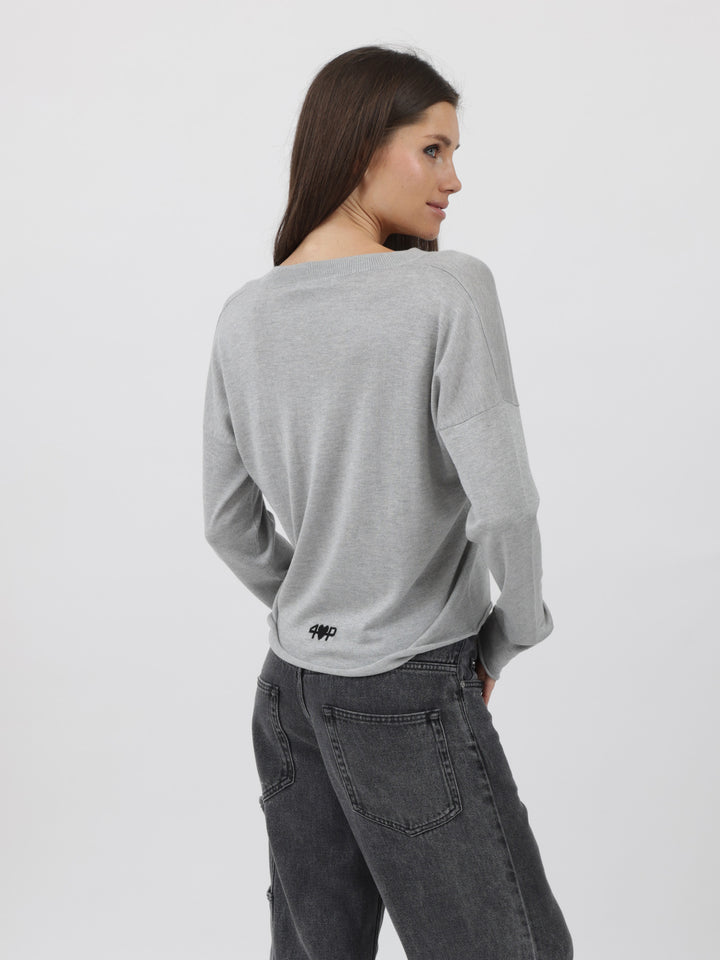 Silk/Cashmere Relaxed V-Neck #SOFT GREY