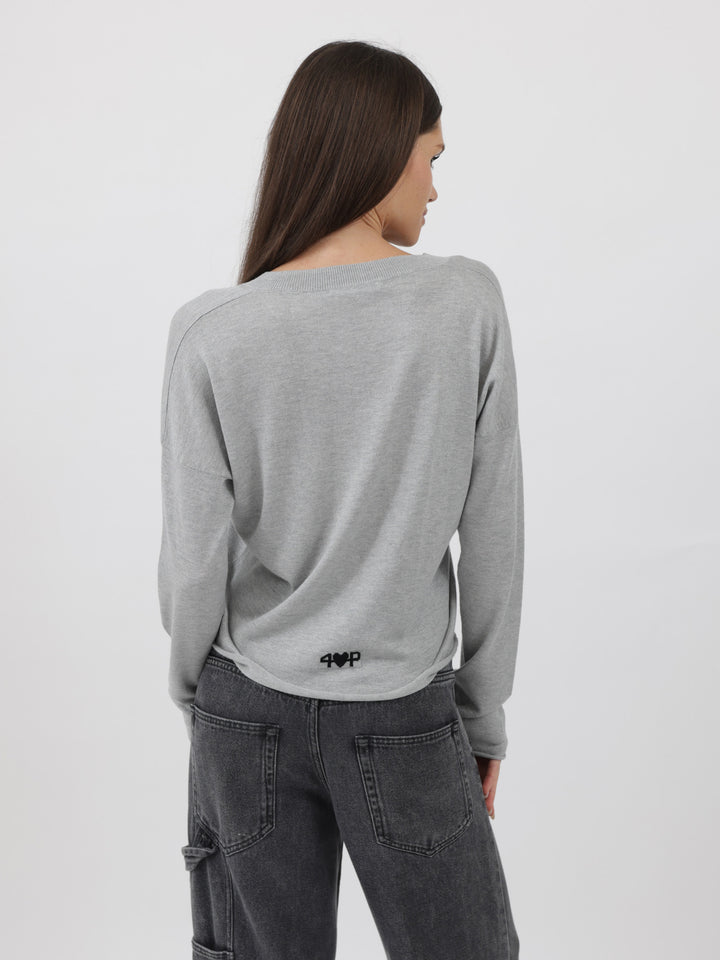 Silk/Cashmere Relaxed V-Neck #SOFT GREY