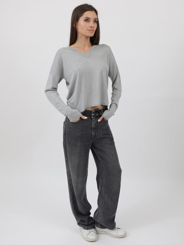 Silk/Cashmere Relaxed V-Neck #SOFT GREY