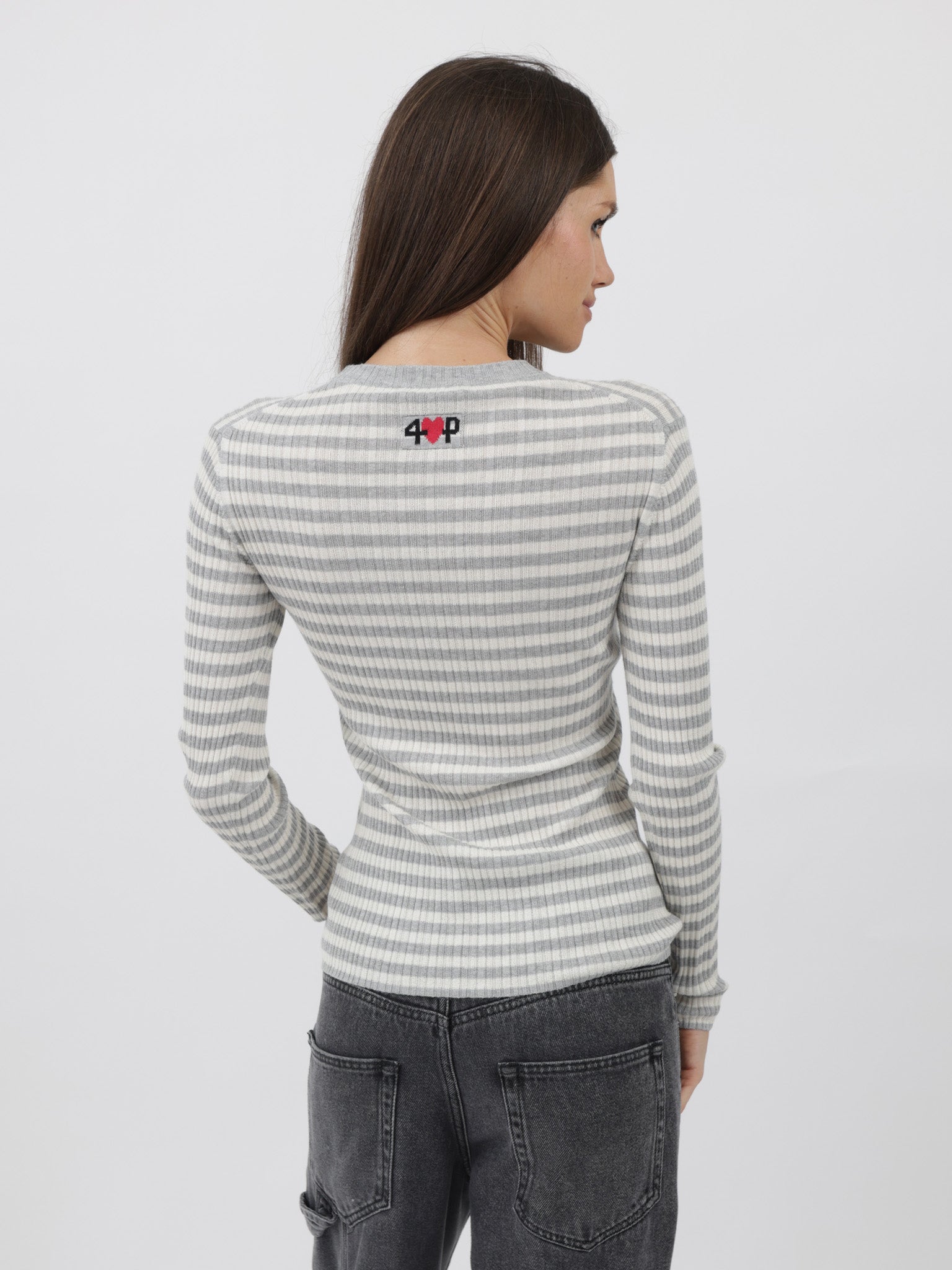 Striped and ribbed Silk/Cashmere crewneck light weight sweater