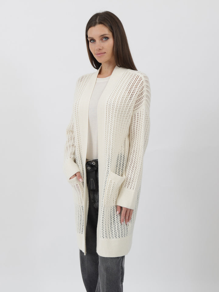 Cashmere Duster 3/4 length crochet stitching #PEARL