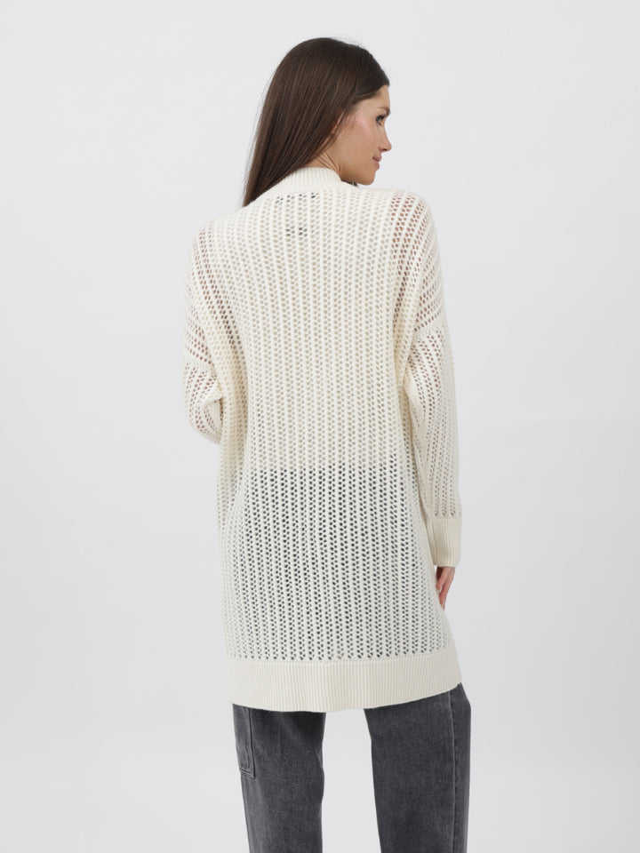 Cashmere Duster 3/4 length crochet stitching #PEARL  