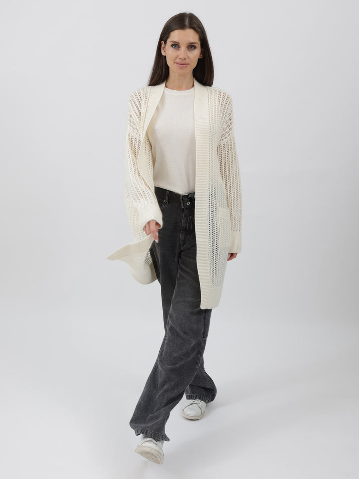 Cashmere Duster 3/4 length crochet stitching #PEARL