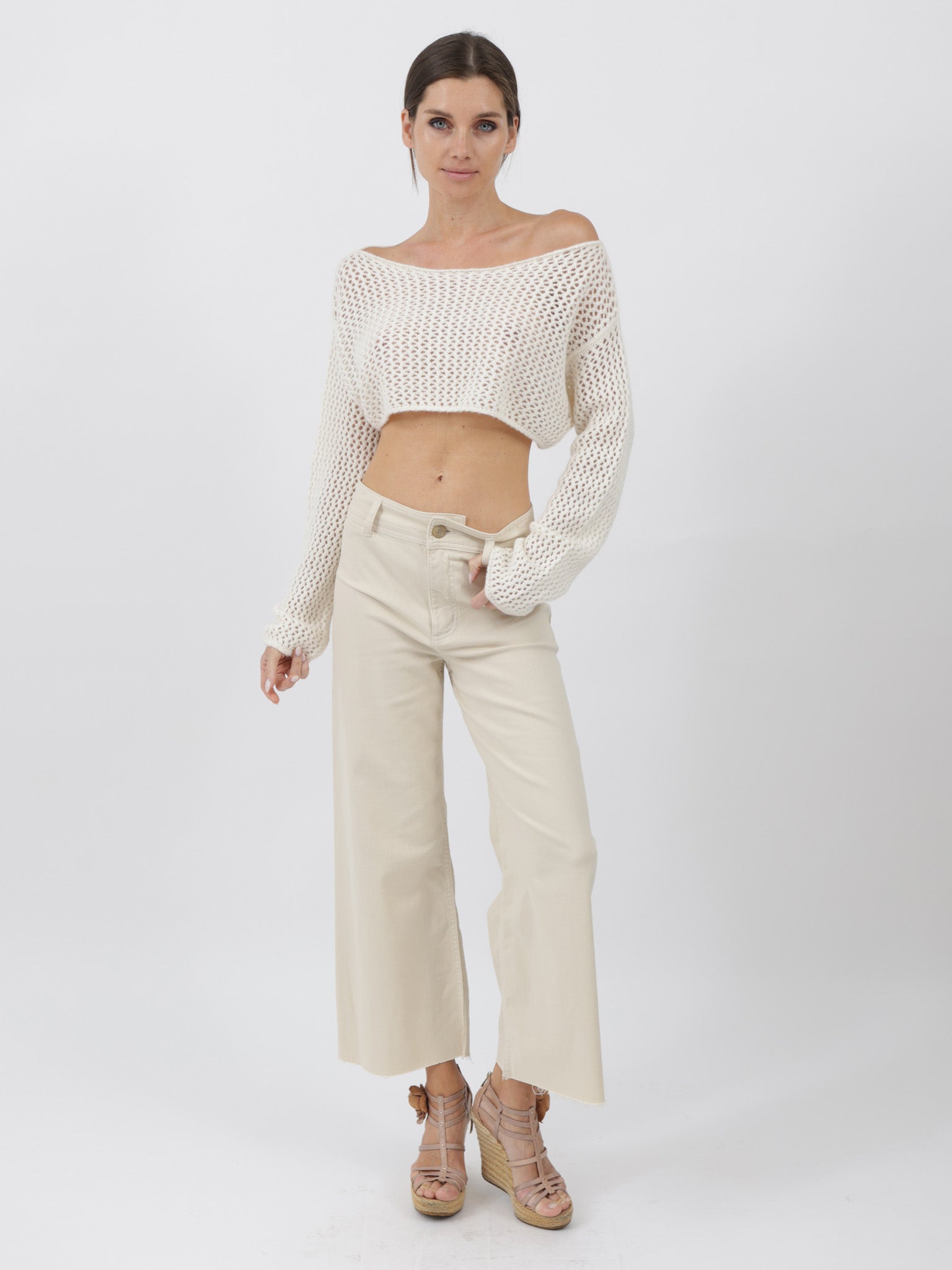 Cashmere Cropped Top with crochet stitching