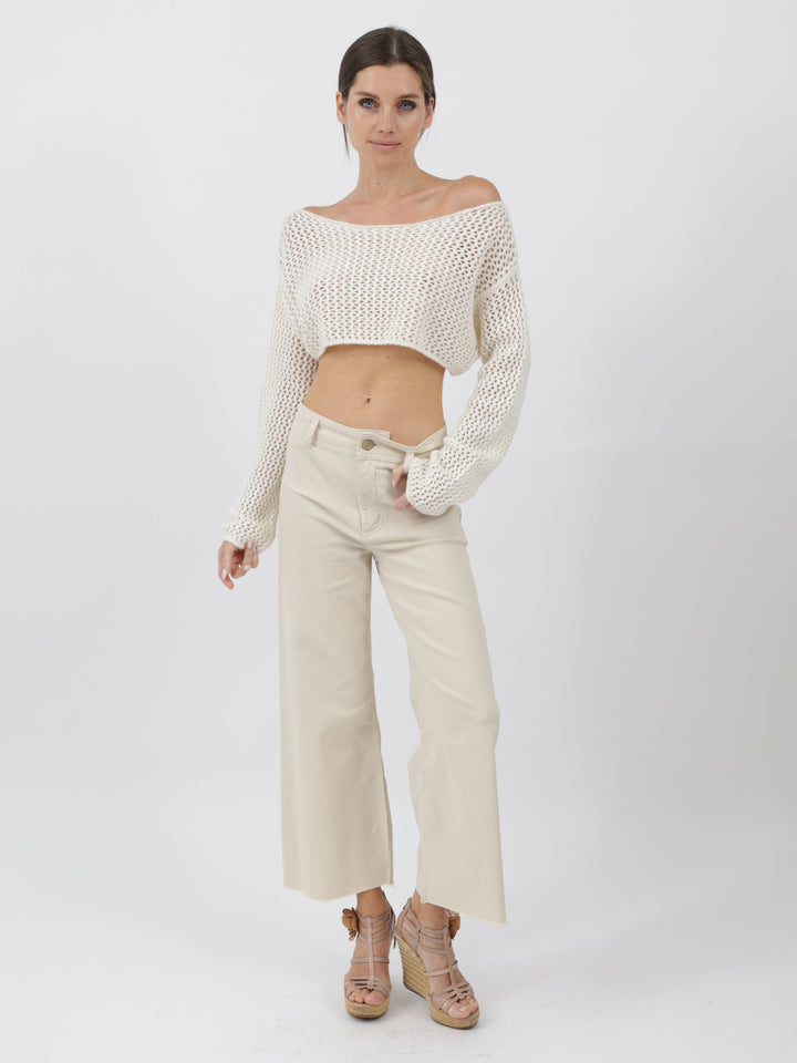 Cashmere Cropped Top with crochet stitching #PEARL