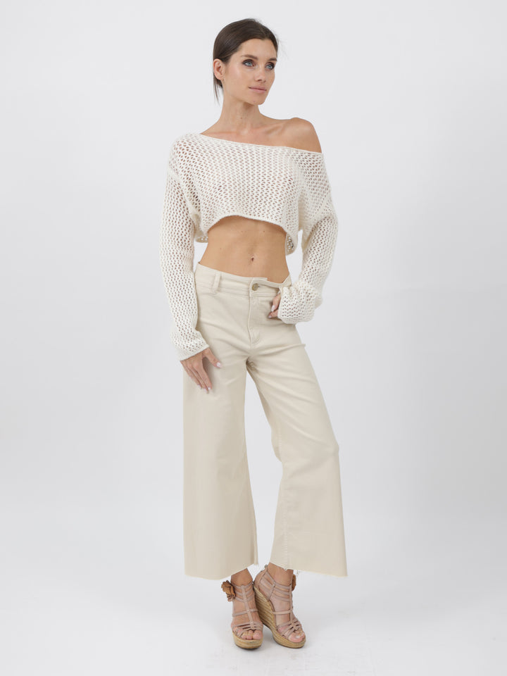 Cashmere Cropped Top with crochet stitching #PEARL