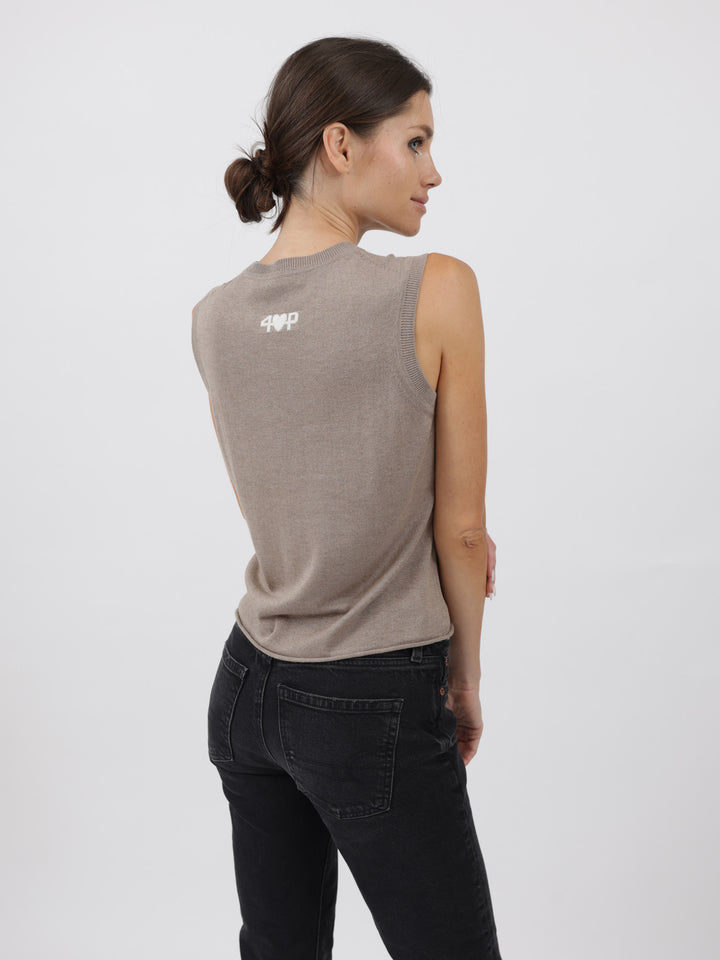 Sleeveless Silk/Cashmere Top #FAWN