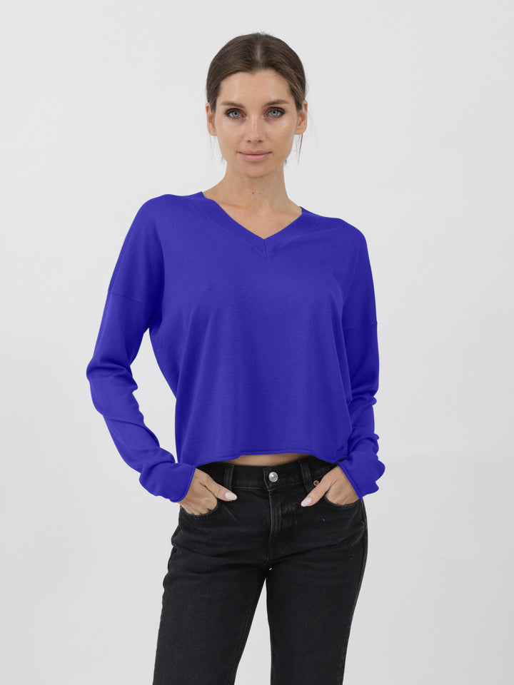 Silk/Cashmere Relaxed V-Neck #BLUE