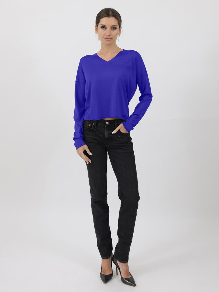Silk/Cashmere Relaxed V-Neck #BLUE
