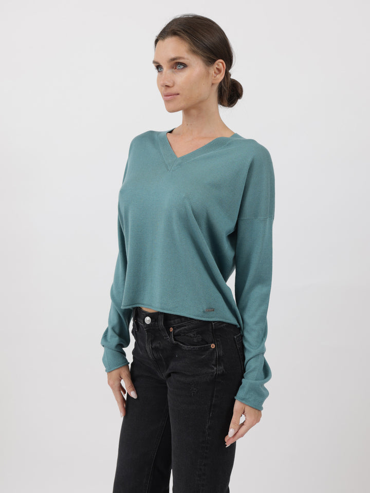 Silk/Cashmere Relaxed V-Neck #LAGOON