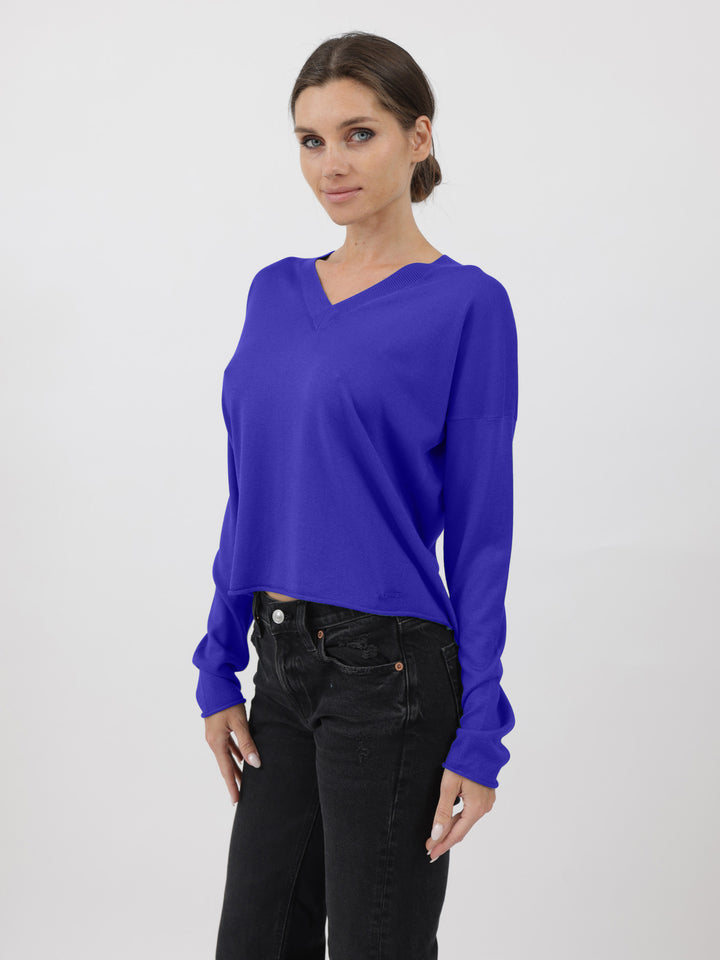 Silk/Cashmere Relaxed V-Neck #BLUE