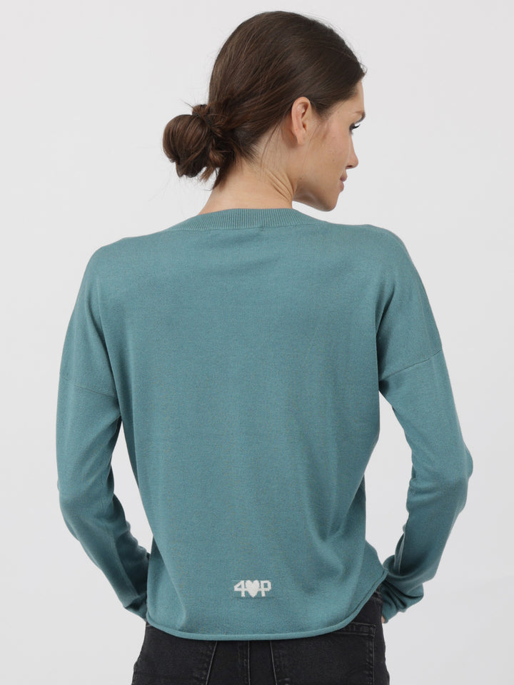 Silk/Cashmere Relaxed V-Neck #LAGOON