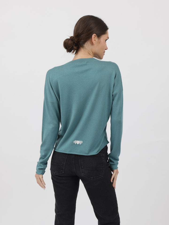 Silk/Cashmere Relaxed V-Neck #LAGOON