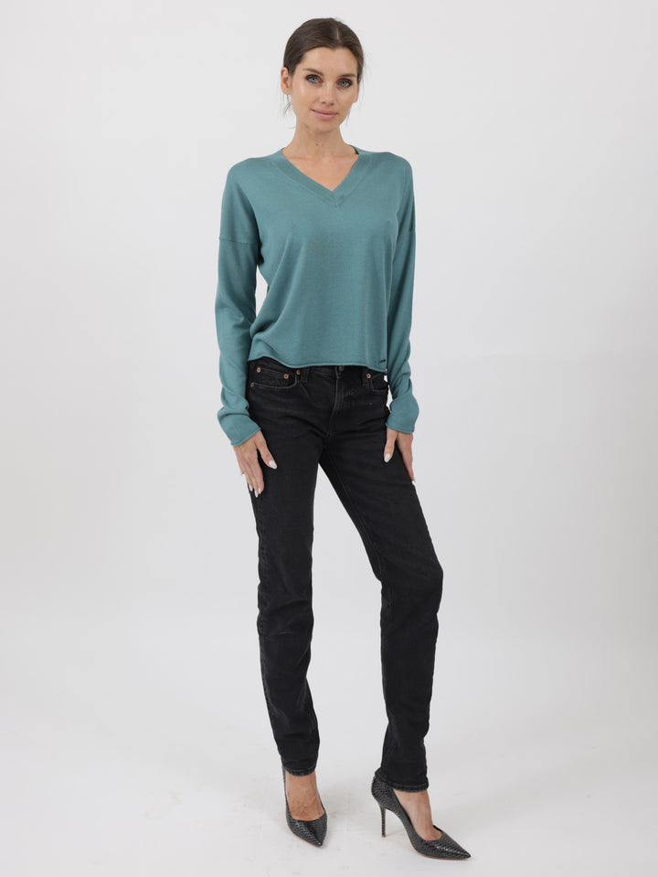 Silk/Cashmere Relaxed V-Neck #LAGOON