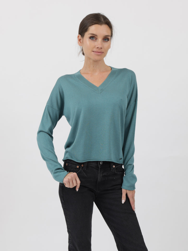 Silk/Cashmere Relaxed V-Neck #LAGOON