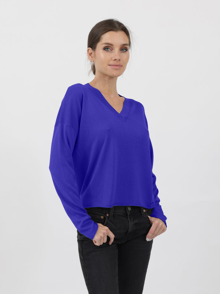 Silk/Cashmere Relaxed V-Neck #BLUE