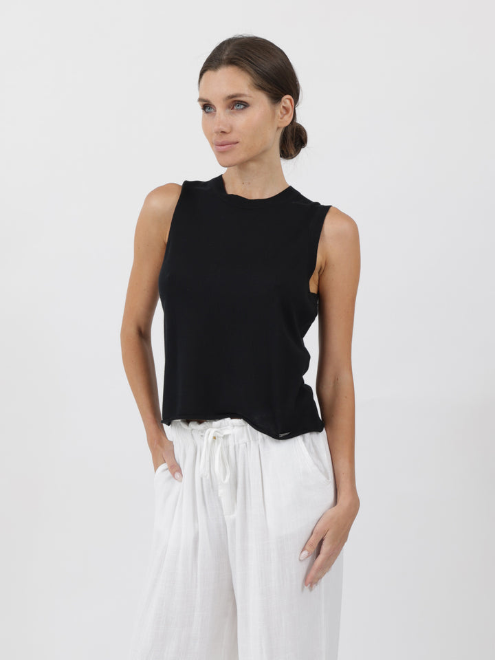 Sleeveless Silk/Cashmere Top #BLACK