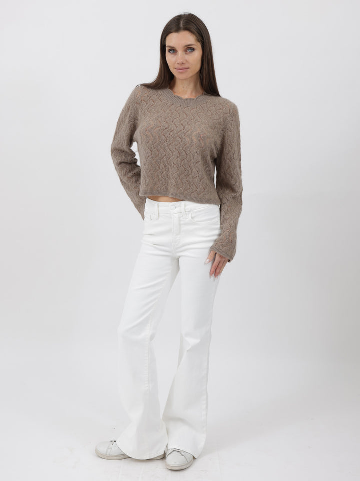 Cashmere Pullover crafted in Exquisite Open Weave Knitwork #FAWN