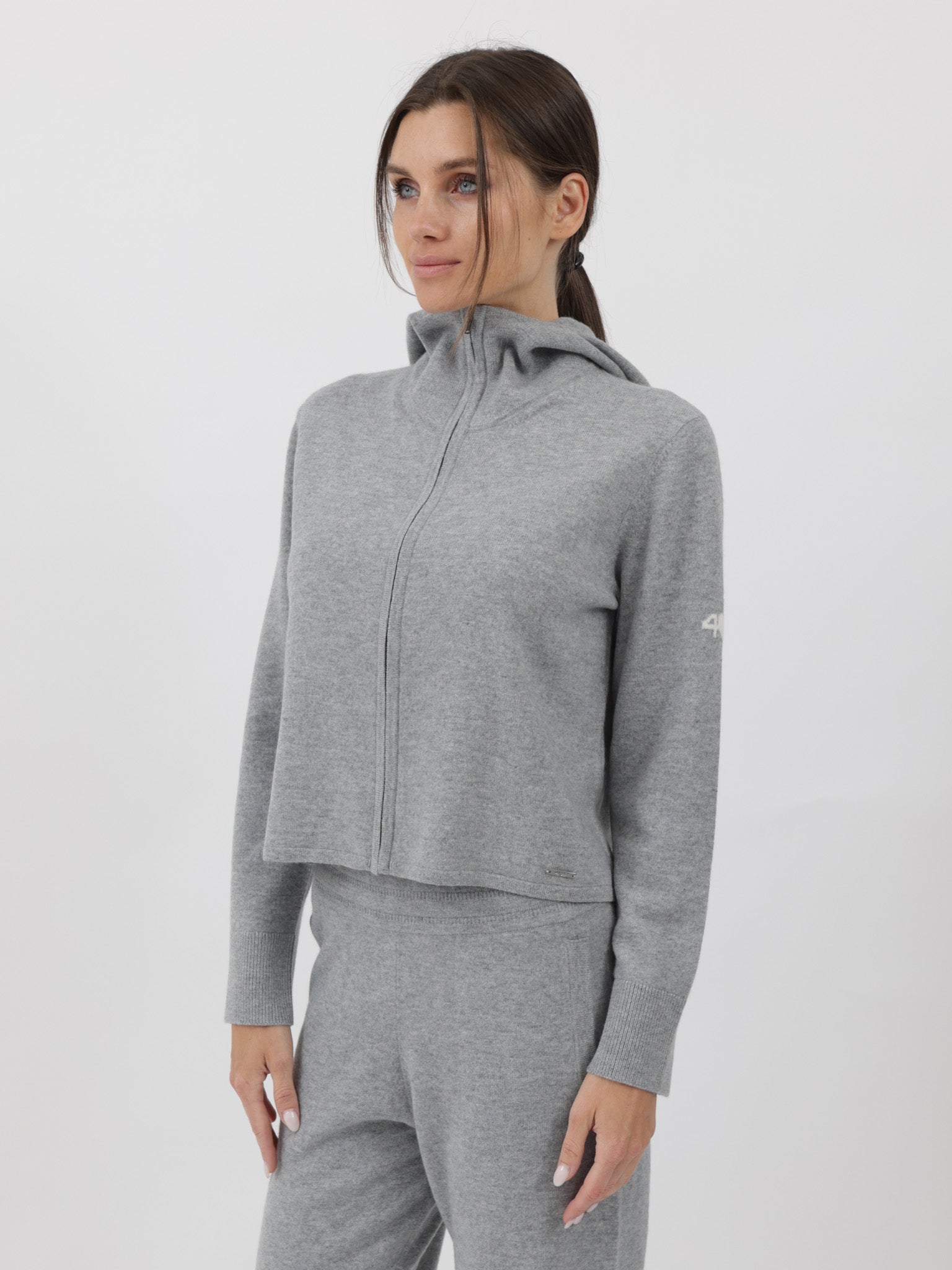 Cashmere Hooded Zip-Up Cardigan
