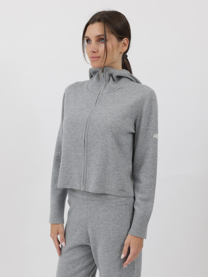 Cashmere Hooded Zip-Up Cardigan #SOFT GREY