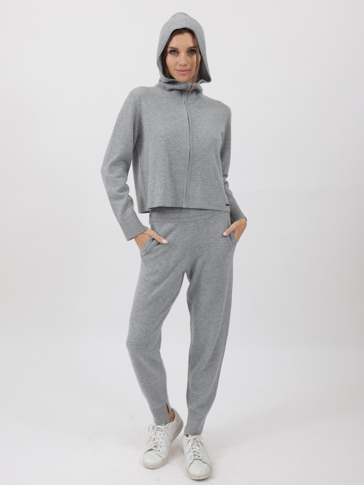 Cashmere Hooded Zip-Up Cardigan