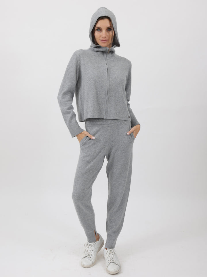 Cashmere Hooded Zip-Up Cardigan #SOFT GREY