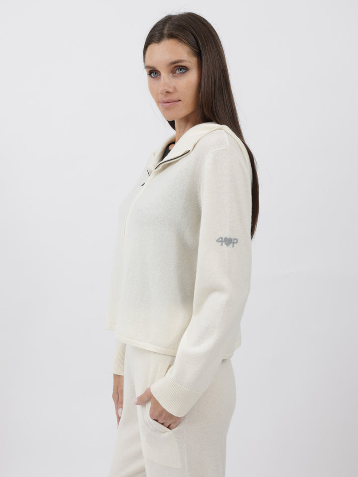 Cashmere Hooded Zip-Up Cardigan #PEARL