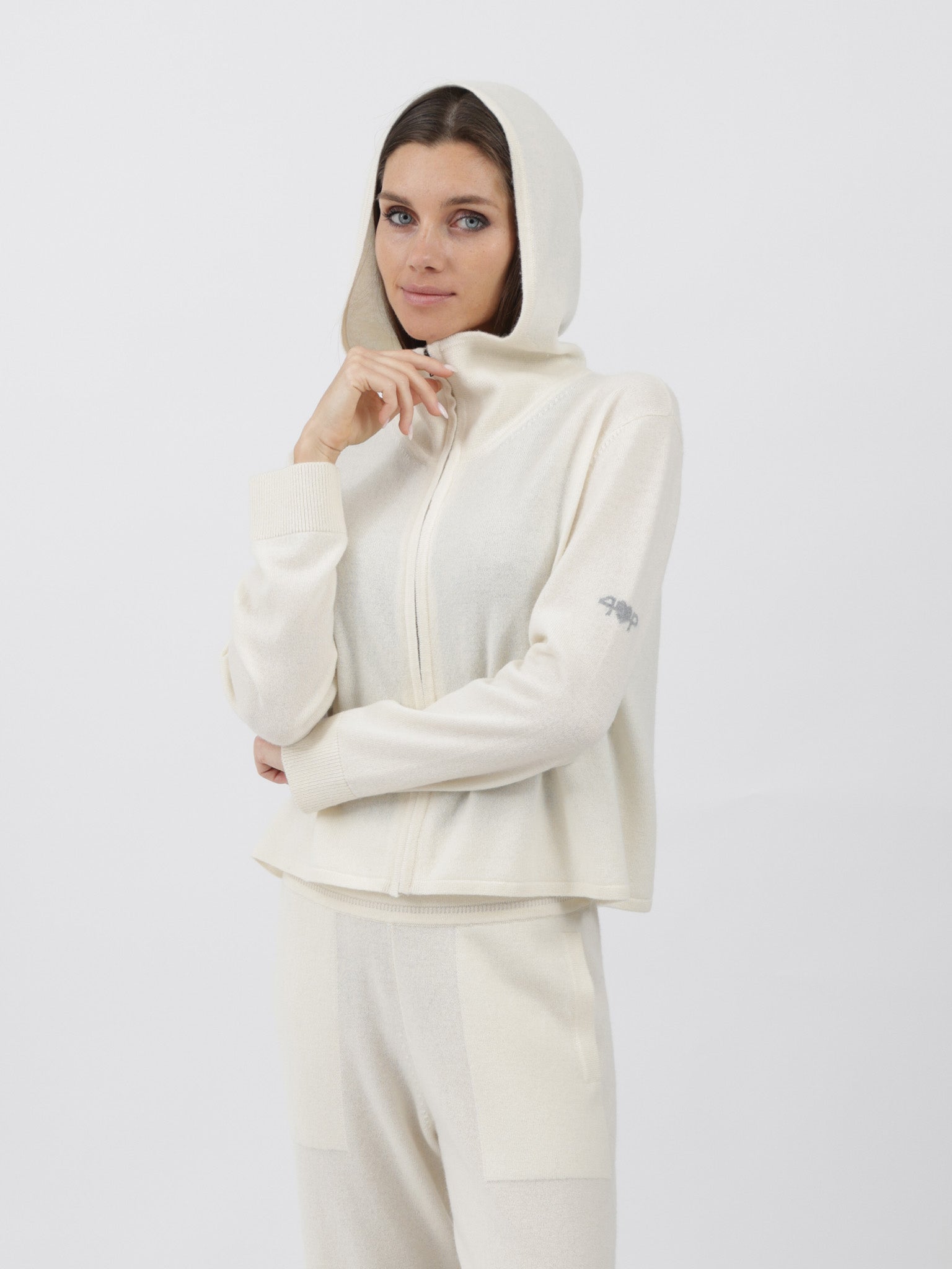 Cashmere Hooded Zip-Up Cardigan