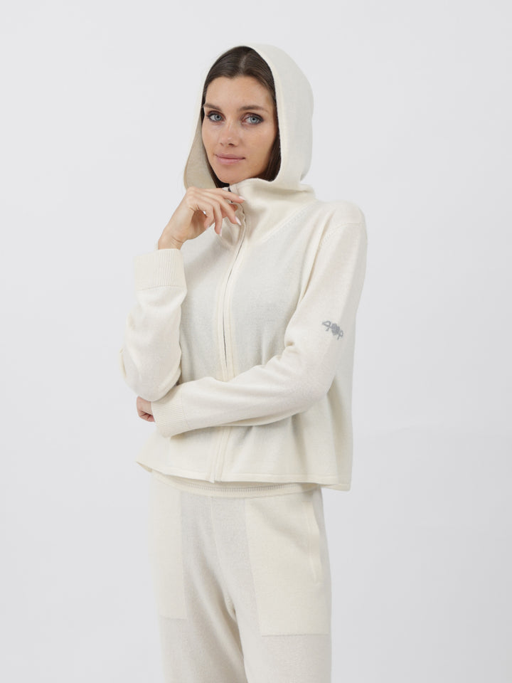 Cashmere Hooded Zip-Up Cardigan #PEARL
