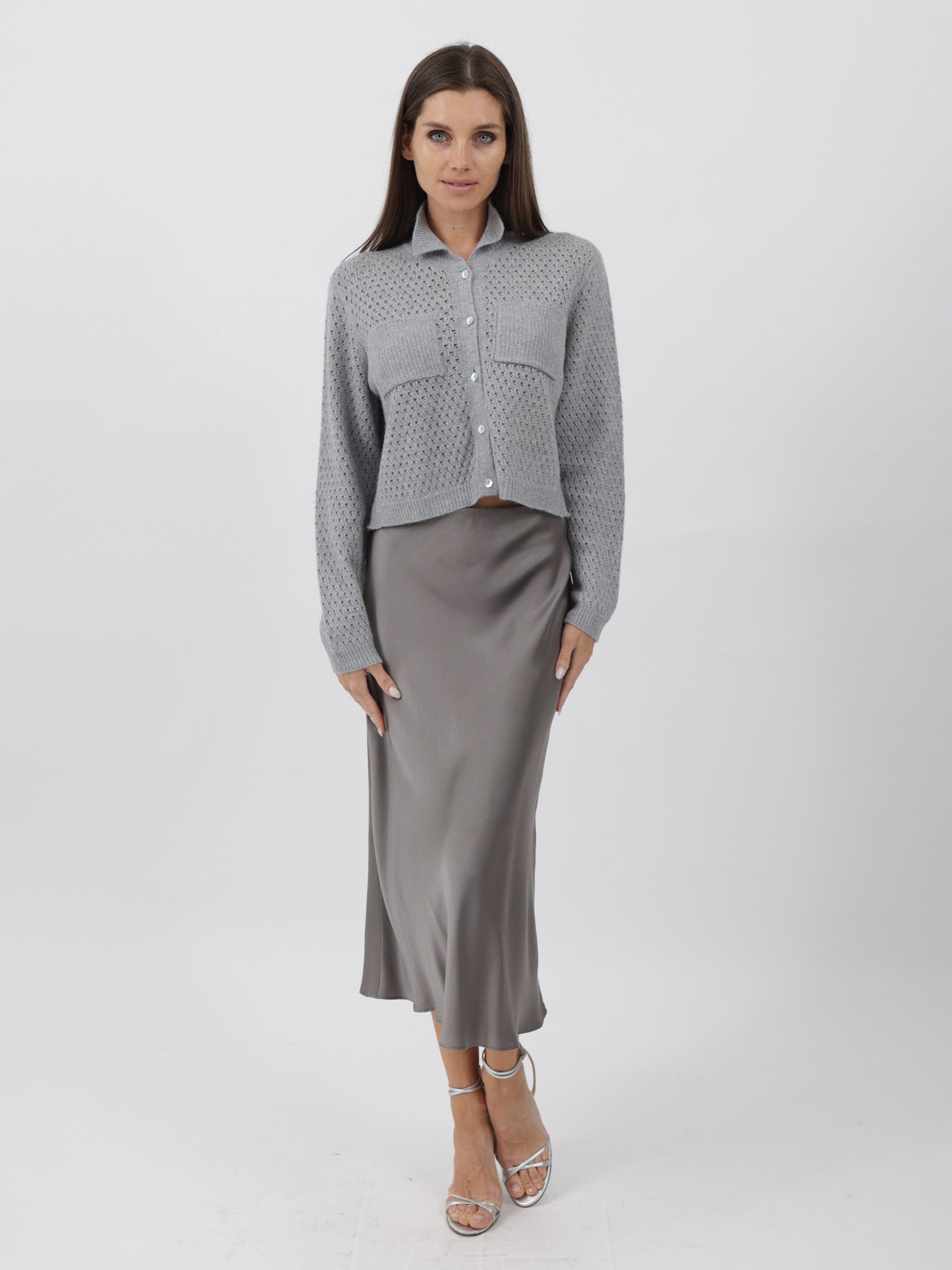 Open Weave Button Down Cashmere Cardigan