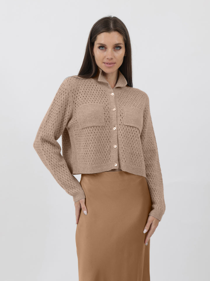 Open Weave Button Down Cashmere Cardigan #FAWN
