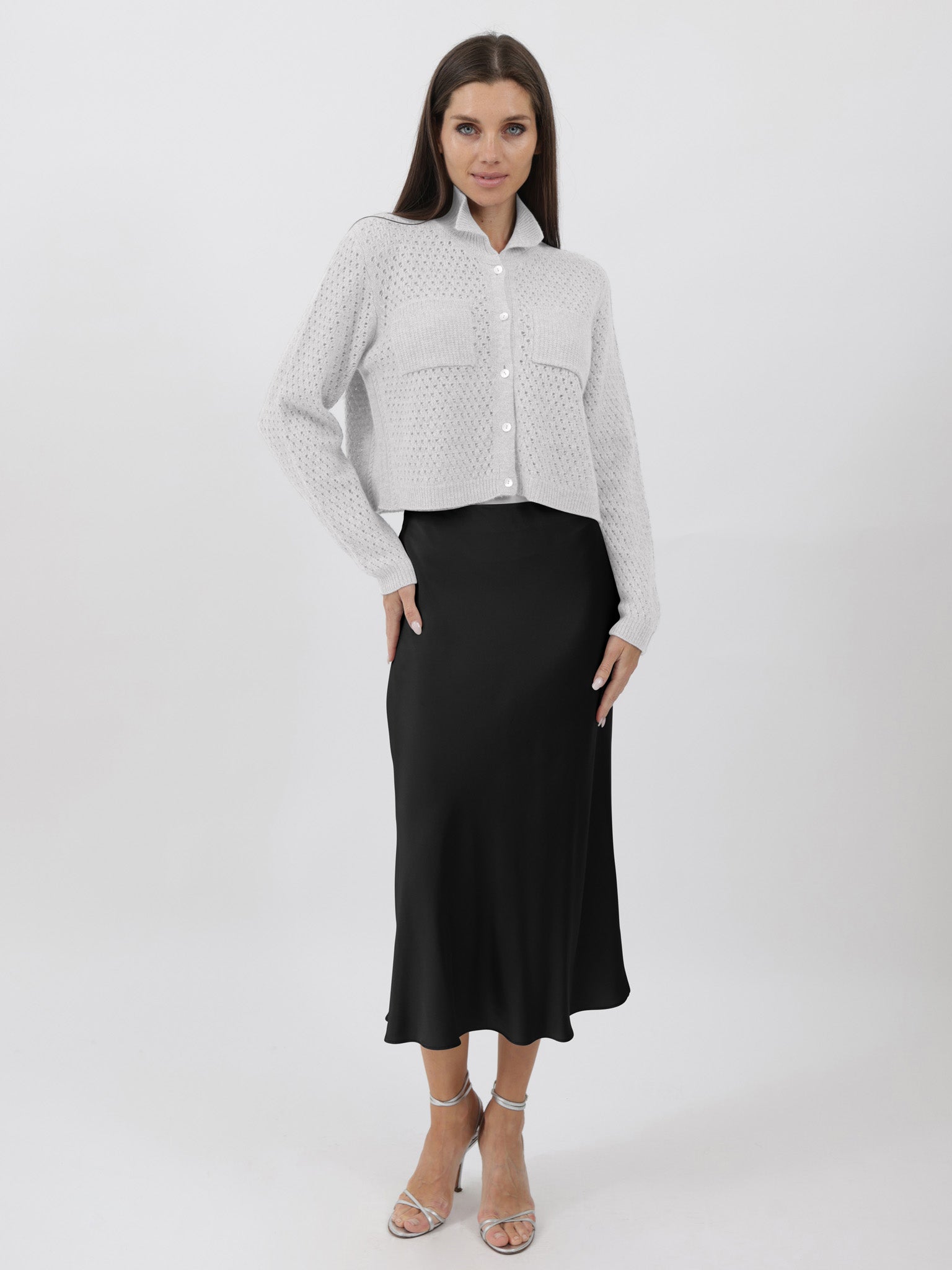 Open Weave Button Down Cashmere Cardigan