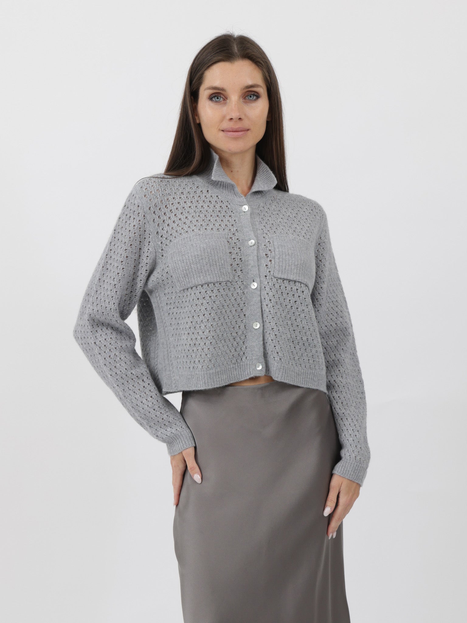 Open Weave Button Down Cashmere Cardigan