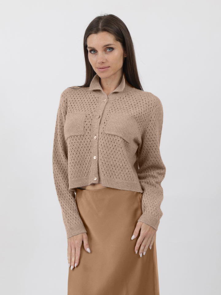 Open Weave Button Down Cashmere Cardigan #FAWN