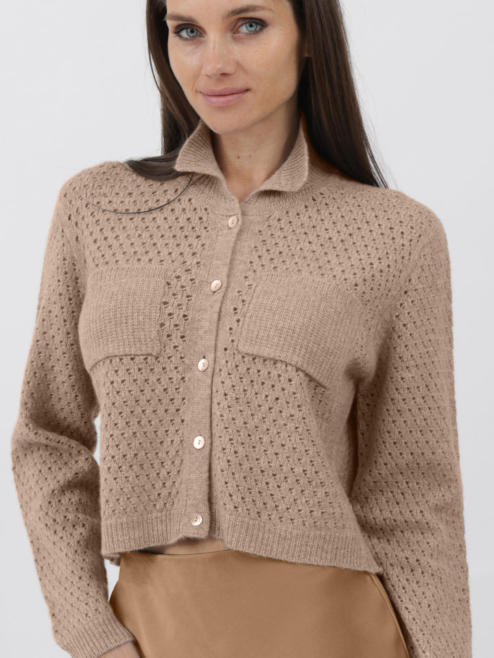 Open Weave Button Down Cashmere Cardigan #FAWN