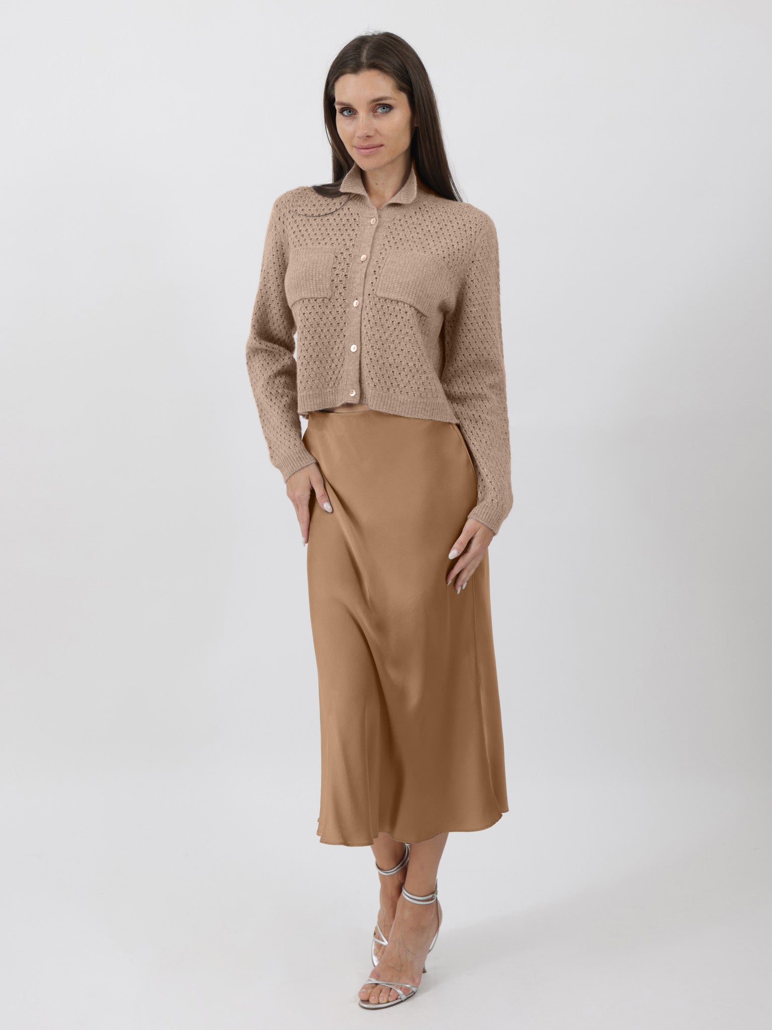 Open Weave Button Down Cashmere Cardigan