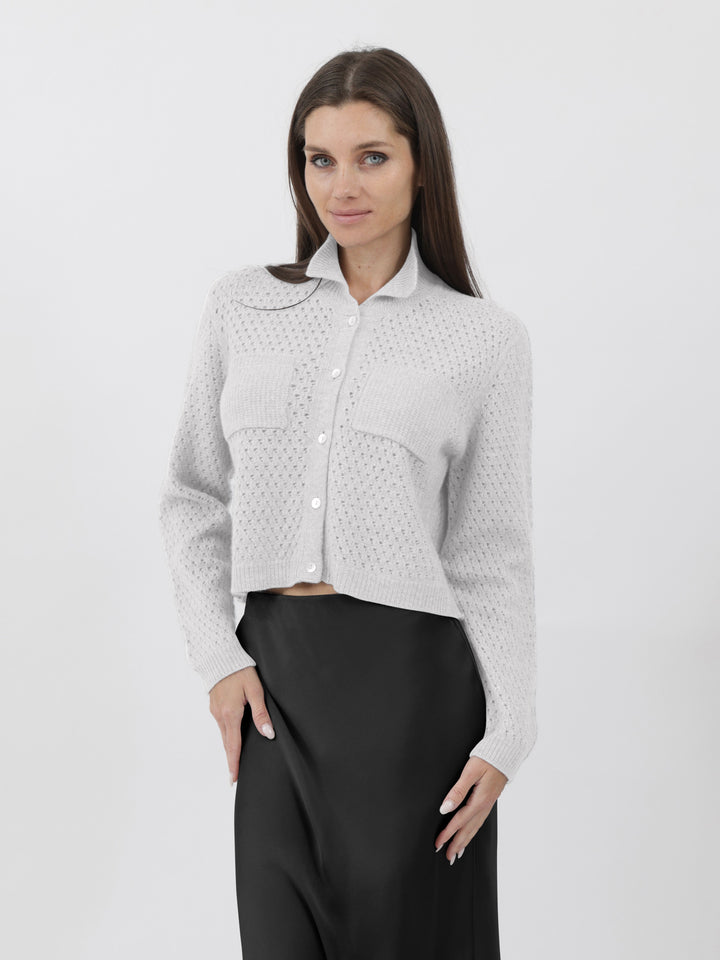 Open Weave Button Down Cashmere Cardigan #PEARL