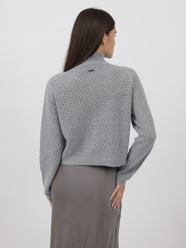 Open Weave Button Down Cashmere Cardigan #SOFT GREY