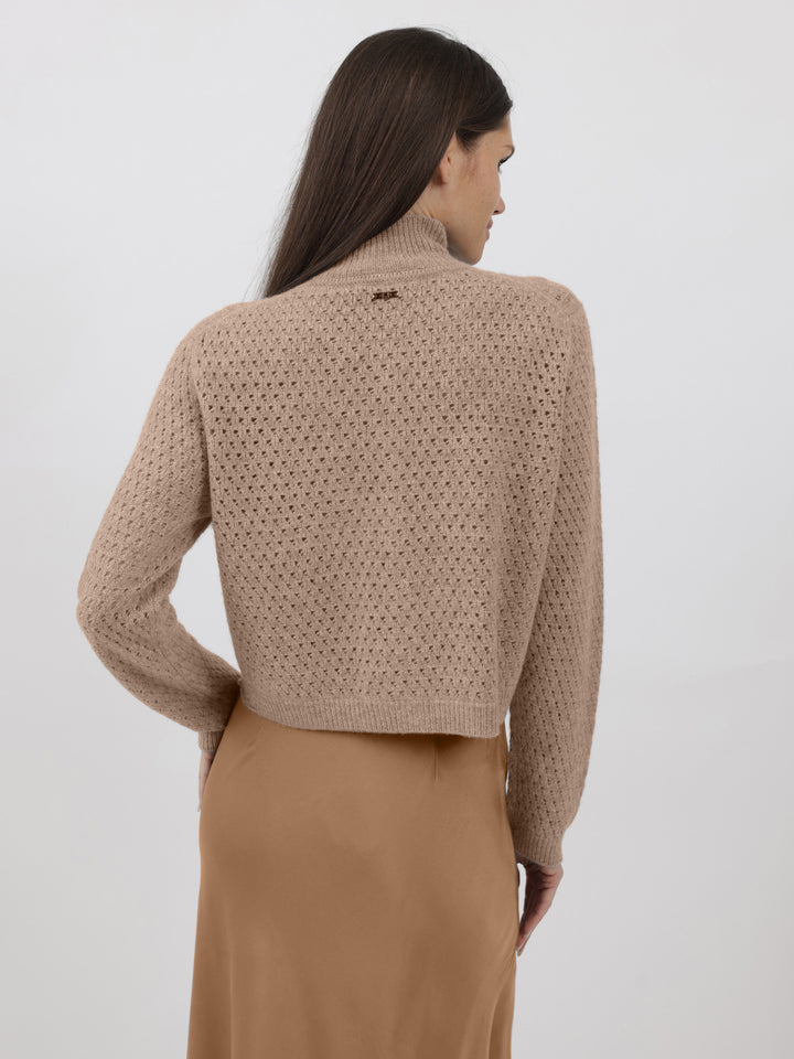 Open Weave Button Down Cashmere Cardigan #FAWN