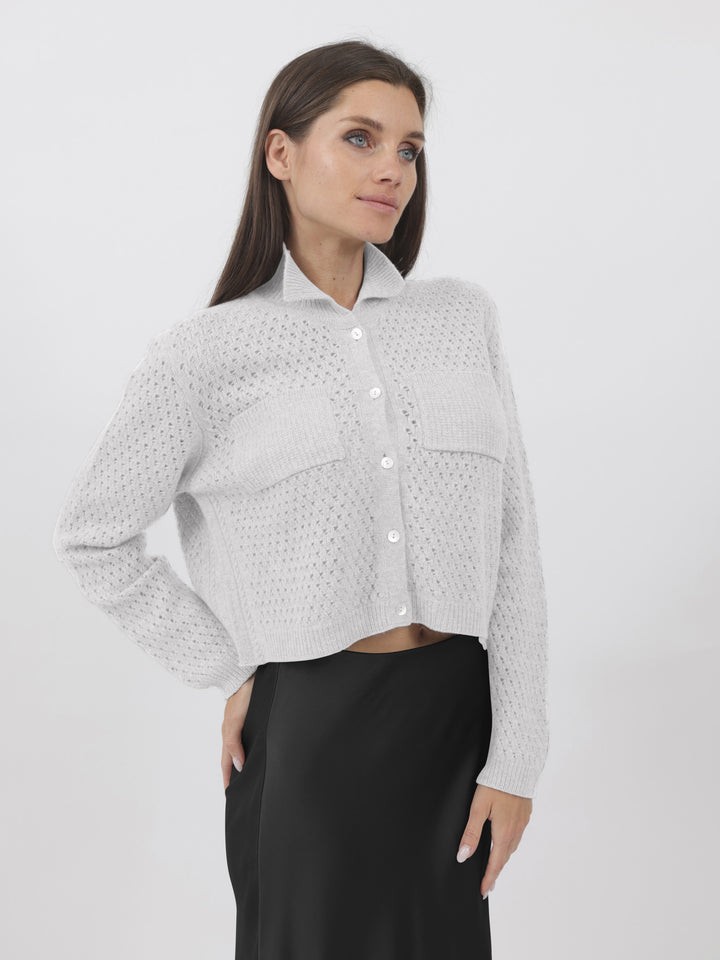 Open Weave Button Down Cashmere Cardigan #PEARL