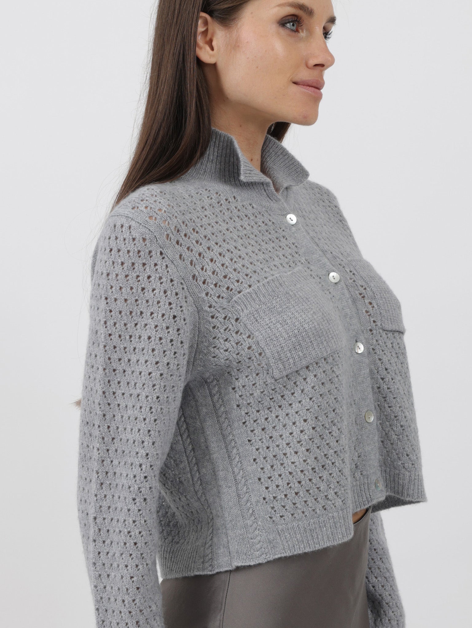 Open Weave Button Down Cashmere Cardigan