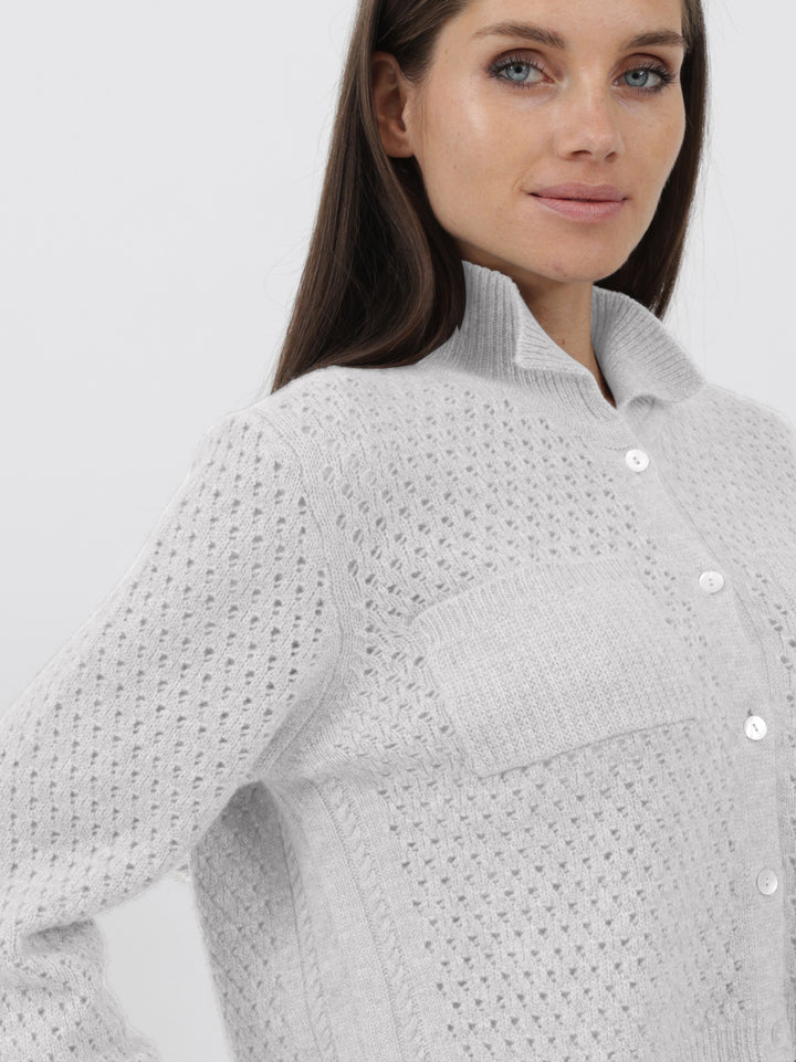 Open Weave Button Down Cashmere Cardigan #PEARL
