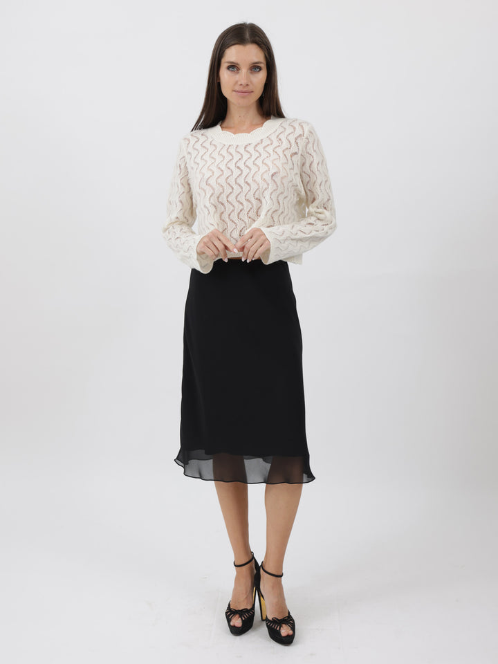 Cashmere Pullover crafted in Exquisite Open Weave Knitwork #PEARL