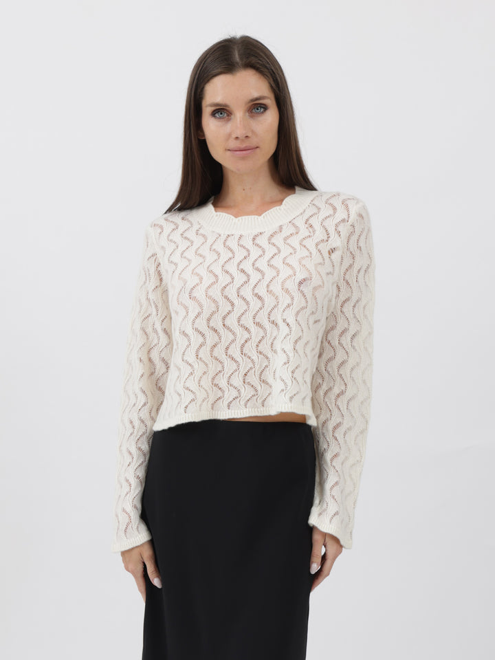 Cashmere Pullover crafted in Exquisite Open Weave Knitwork #PEARL
