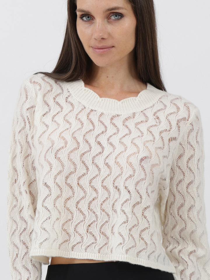 Cashmere Pullover crafted in Exquisite Open Weave Knitwork #PEARL