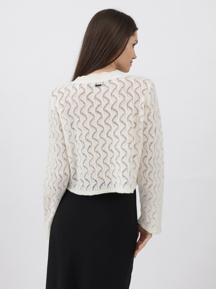 Cashmere Pullover crafted in Exquisite Open Weave Knitwork #PEARL
