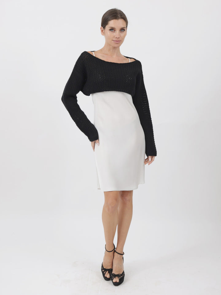 Cashmere Cropped Top with crochet stitching #BLACK
