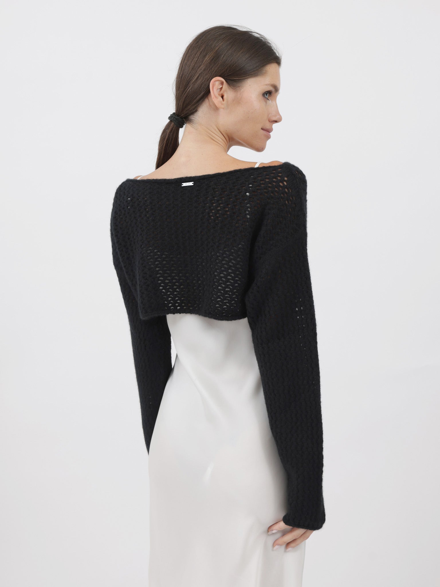 Cashmere Cropped Top with crochet stitching