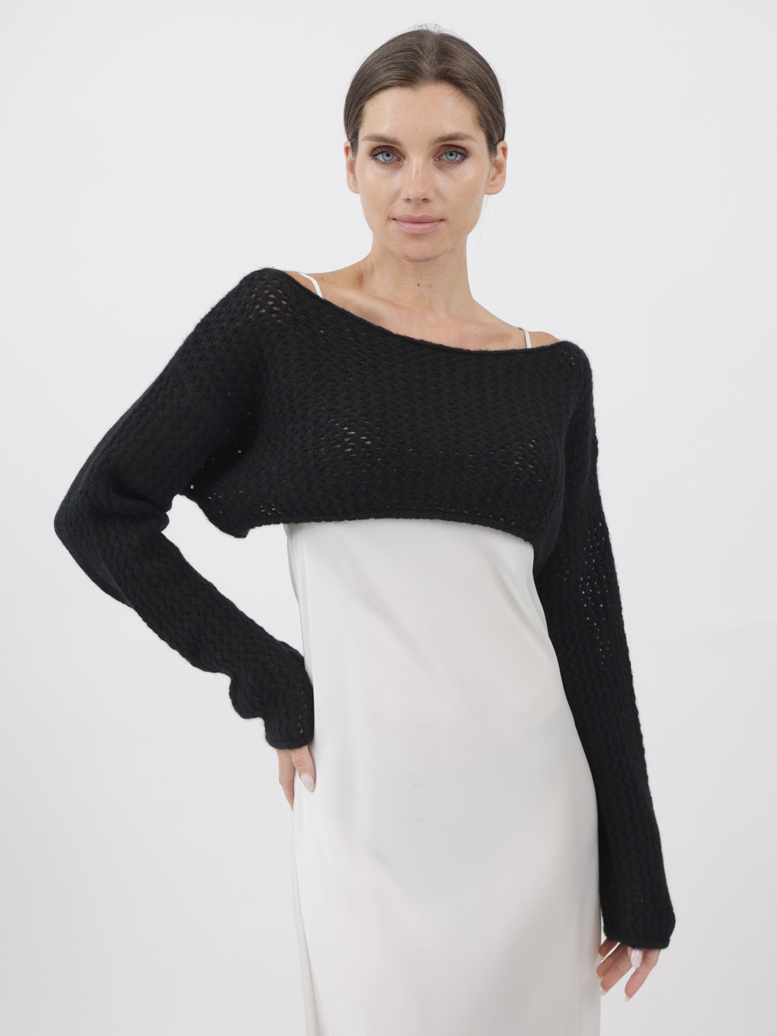 Cashmere Cropped Top with crochet stitching