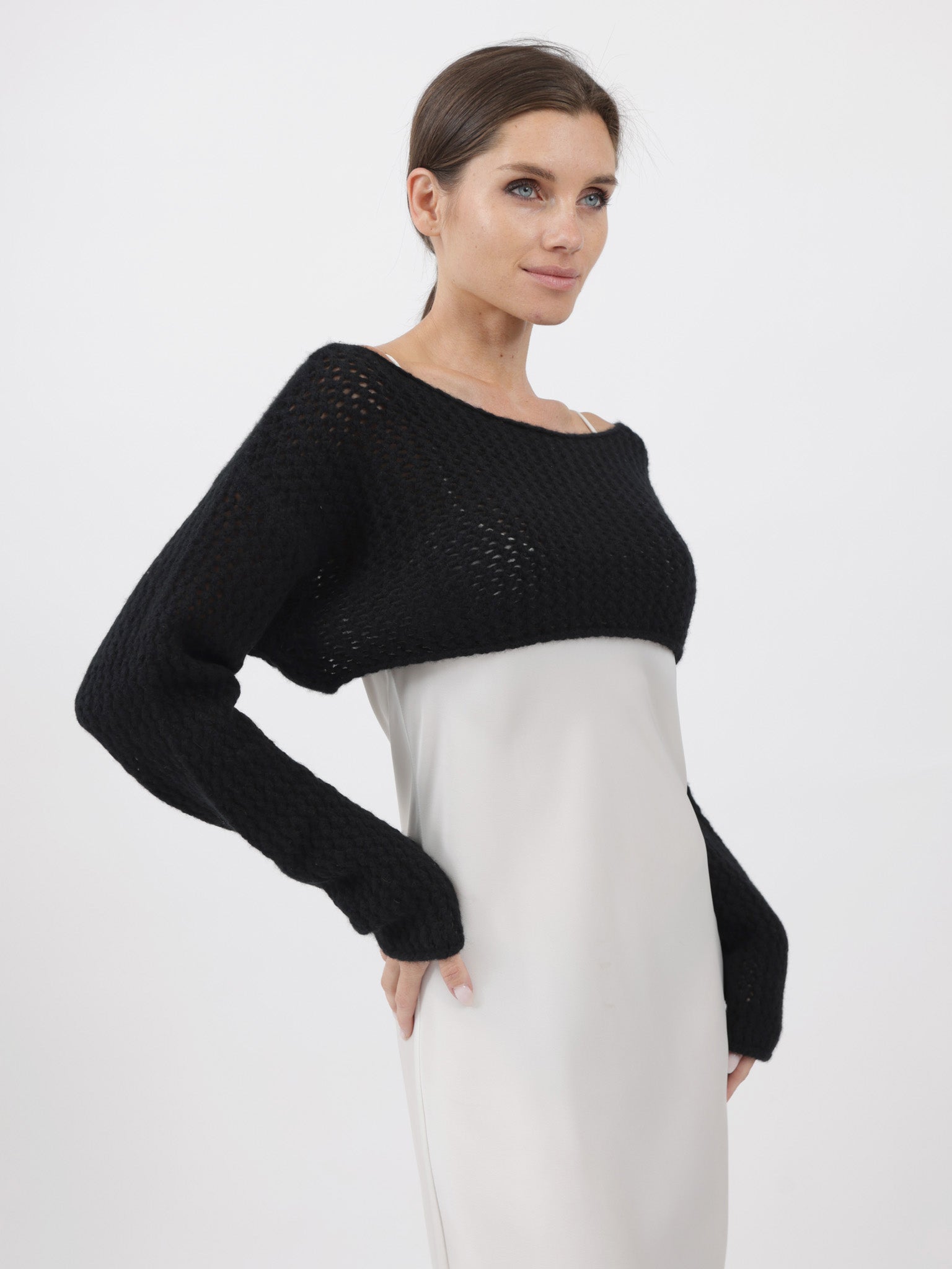 Cashmere Cropped Top with crochet stitching